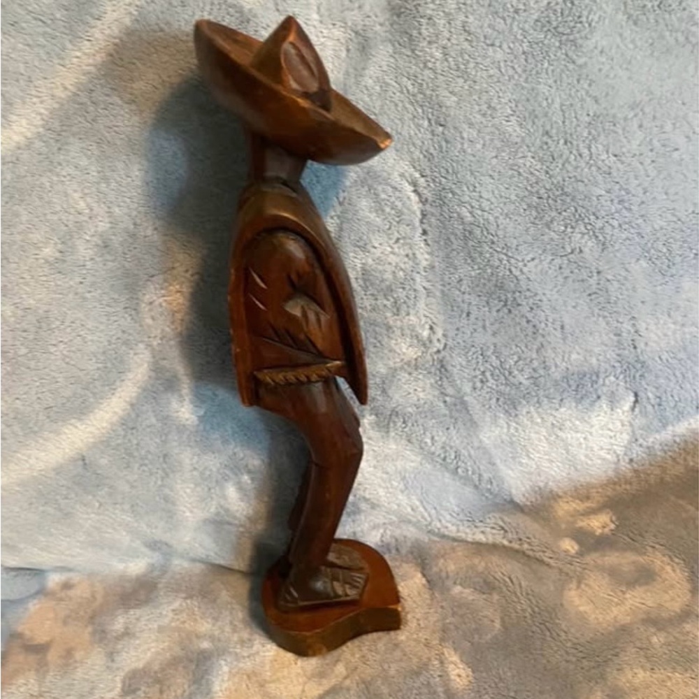 Handcrafted Wooden sculpture of a man in a sombrero